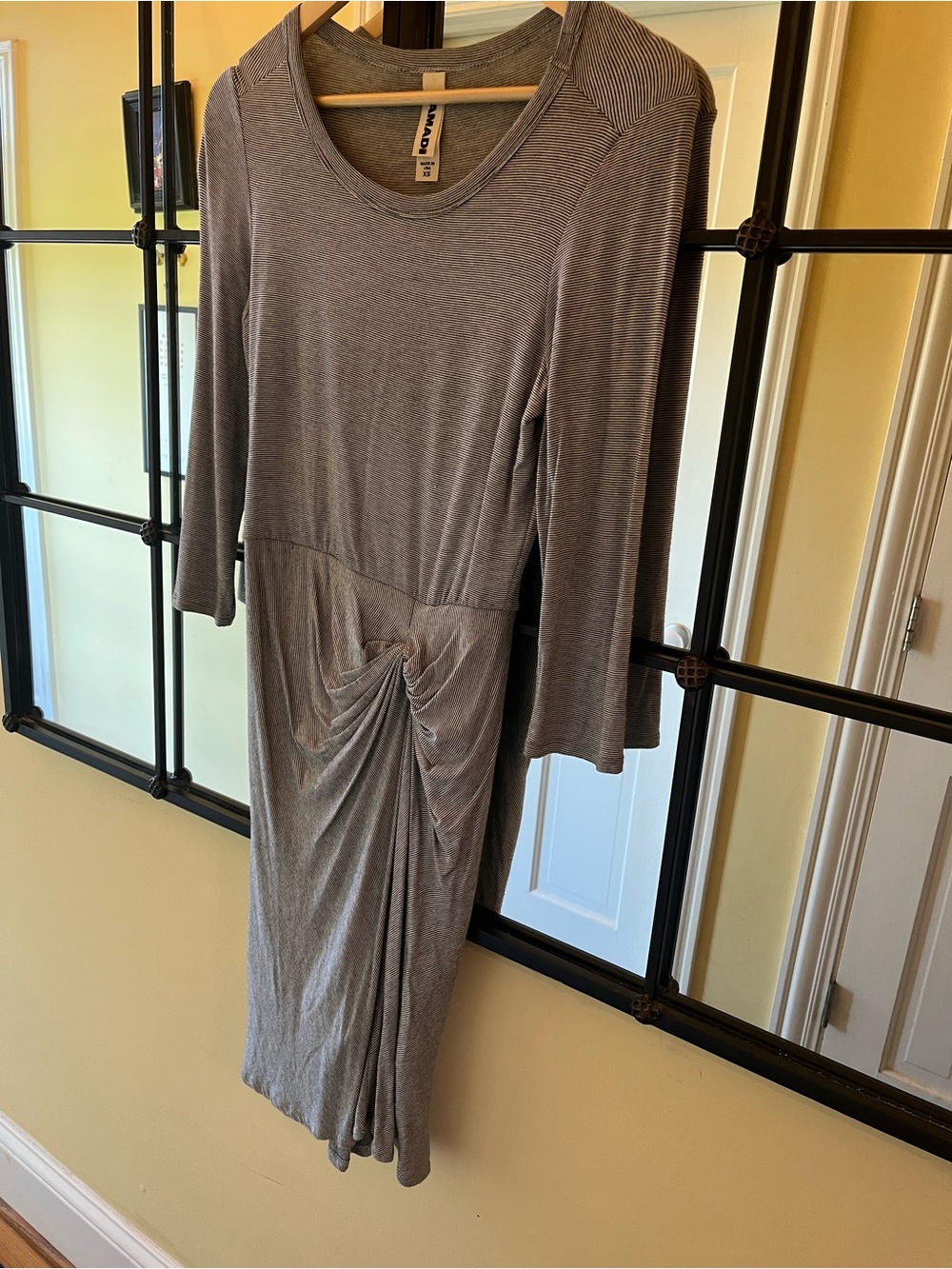 AMADI Gray Knit Ruched Midi Dress